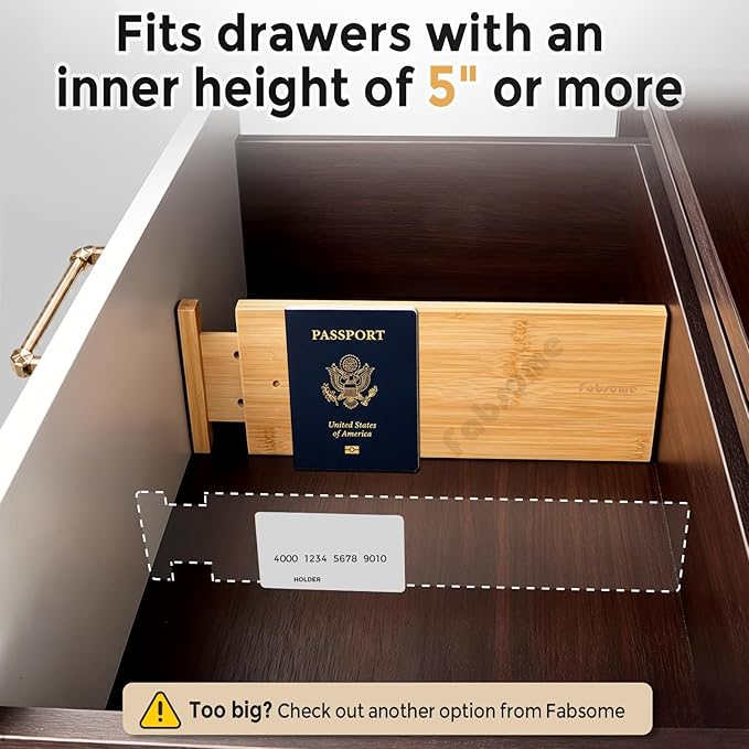 Fabsome Dresser Drawer Organizers 6 Pack, 4.65'' High Adjustable from 12.5-17‘’ Bamboo Drawer Dividers for Clothing Baby Clothes, Wooden Separators for Dresser Nursery Organization with Soft Foam Ends - Image 5