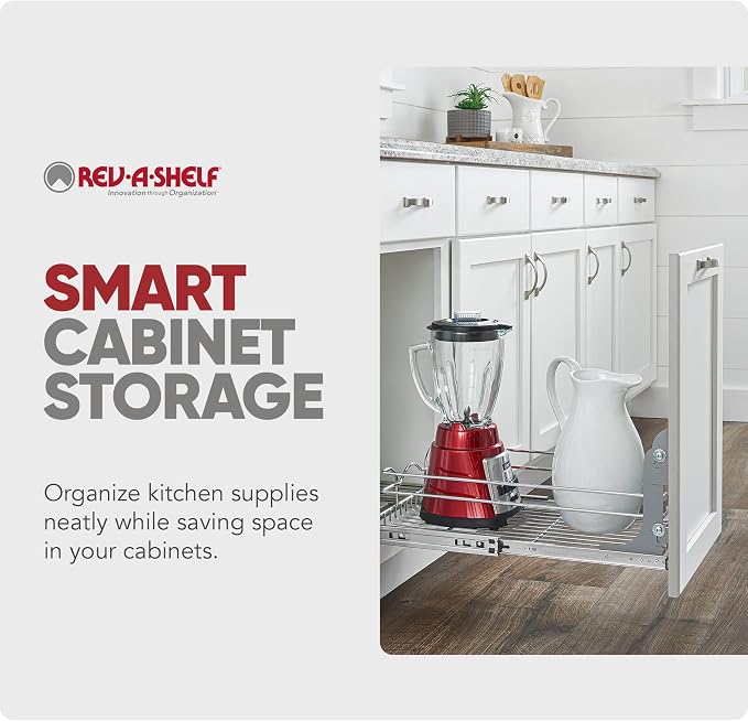 Rev-A-Shelf Steel Wire Pullout Drawer Organizer Shelf for Kitchen Cabinets, Slide Out Storage Basket, Min Opening Width of 11.5" W, 12" x 22", 5WB1-1222CR-1 - Image 7