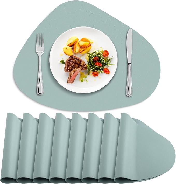 Faux Leather Placemats Set of 8, Wipeable & Washable Table Mats | Waterproof, Heat-Resistant & Easy to Clean Round Place Mats for Dining & Kitchen, 17''x13'', Aqua Green by Delicateandelegantplacemats