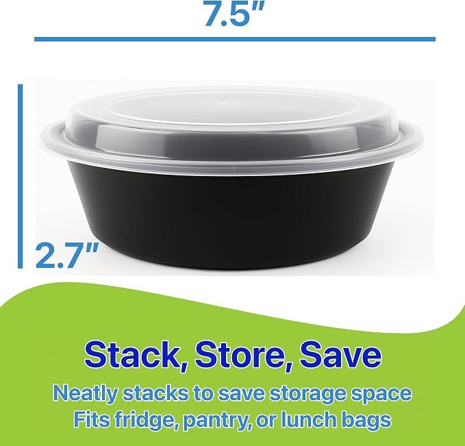 Meal Prep Containers Round [30 Set] x [32 oz] with Lids, 1 compartment, Stackable, Reusable, Leakproof, Food Safe, Microwave, Freezer & Dishwasher Safe for Food Prep Storage (30 Set, 32 oz) - Image 2