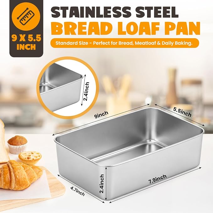 8 Pack Loaf Pans for Baking Bread,9×5In Stainless Steel Loaf Pans | Bread Loaf Tins for Homemade Bread Brownies, Meatloaf, Lasagna Cake, Sturdy, Oven, Dishwasher Safe, Silver - Image 2