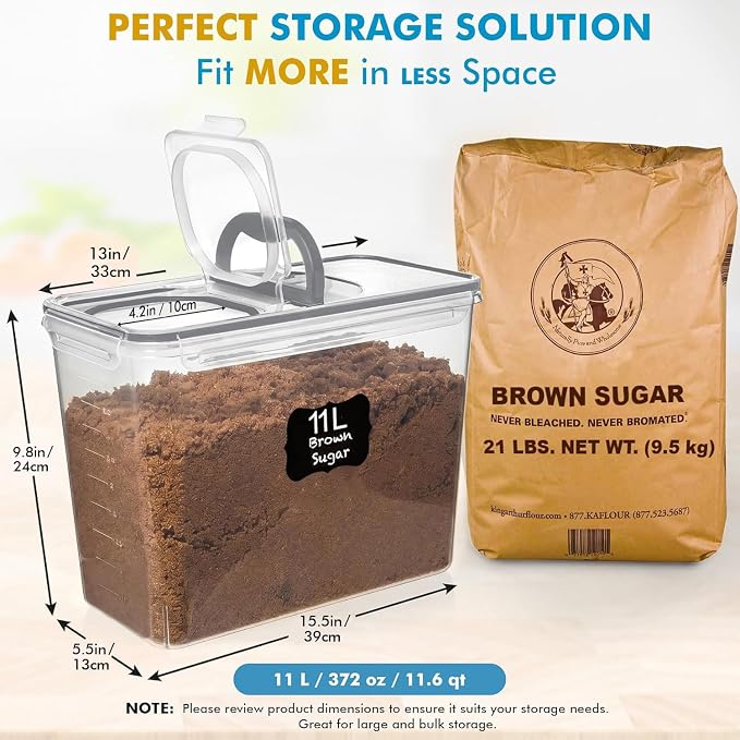 Shazo 2 PC (11L | 372 oz) Flour Sugar Storage Containers with Spout Lid & Easy Carry Handle - BPA Free Extra Large Airtight Food Storage Containers with Lids - Rice Canisters Sets for Kitchen & Pantry - Image 2