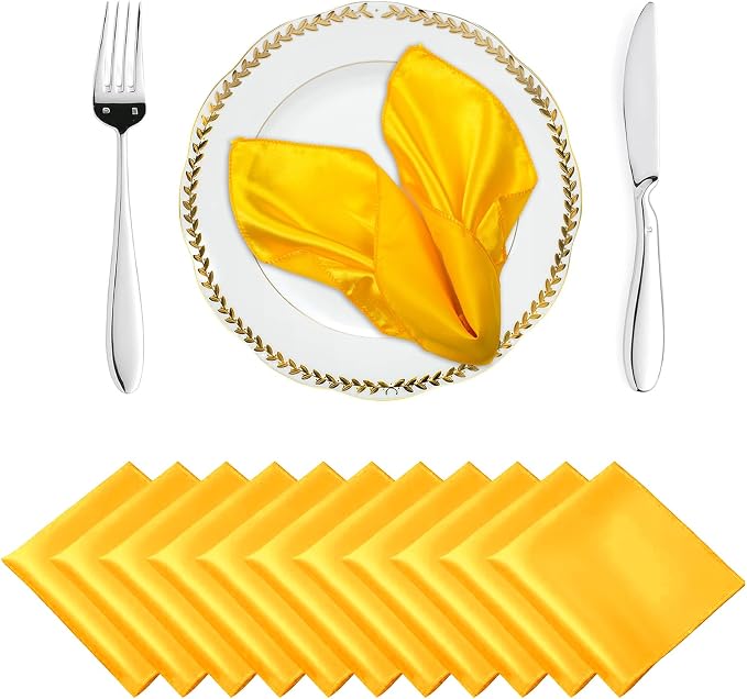MDS® Pack of 100 Satin Napkins 12 x 12 Inch, Soft Silky Reusable Cloth Dinner Table Napkins for Wedding Décor, Reception, Birthday, Parties, Banquets, Catering, Restaurants & Hotel - Yellow Gold by MDS
