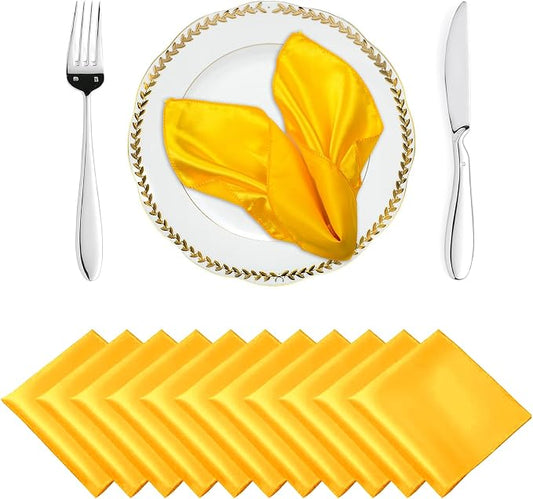 MDS® Pack of 50 Satin Napkins 12 x 12 Inch, Soft Silky Reusable Cloth Dinner Table Napkins for Wedding Décor, Reception, Birthday, Parties, Banquets, Catering, Restaurants & Hotel - Yellow Gold by MDS