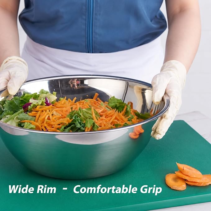 3 Piece Stainless Steel Mixing Bowls Set, 7.8/10/13.1 QT | Extra Large Stainless Steel Mixing Bowls Set, 7.8/10/13.1 QT, Nesting Metal Bowls with Flat Base for Baking, Dough & Catering - Image 5