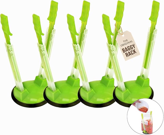 Jokari Adjustable Baggy Rack Stand 4-Pack | Hands-Free Freezer Bag Holder, Gallon, Quart, Sandwich Size Storage Bags, Ideal, Pouring Leftovers, Meal Prep by Jokari