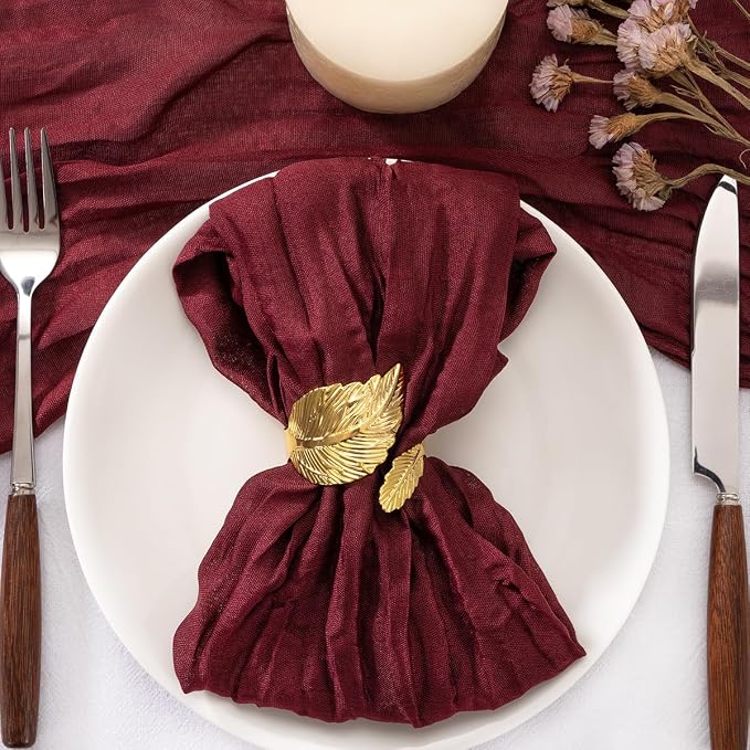 Cheesecloth Napkins Burgundy Red Cloth Napkins Bulk,Set of 100 | 21''x21'',Washable Boho Table Gauze Fabric Napkins,for Wedding Baby Bridal Shower Dinner Party Decor - Image 2