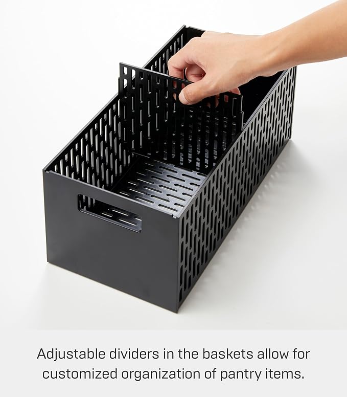 YAMAZAKI Home 2-Tier Storage Basket, Under-Sink Storage, ABS Plastic, Black | Two-tier sliding baskets organizer rack designed for pantry or under-sink storage. Sturdy organization. - Image 4