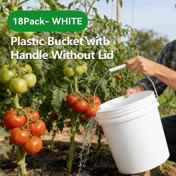 18-Pack 2.5 Gallon Plastic Bucket with Handle – White Heavy-Duty Food Grade Water Storage Buckets for Cleaning, Paint, Ice, Halloween & More - Image 4