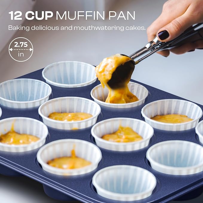 Baking Pans Set 8-Piece Bakeware Sets, Baking Sets for Cooking Oven Pan Set | Nonstick Oven Pan Set, Baking Sheet Set, Cookie Sheets for Baking, Muffin Pan, Ceramic Coated Blue - Image 4