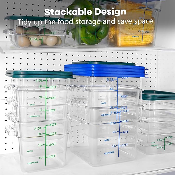 4 Pack Food Storage Containers with Blue Lids, 8.0 Qt - Square, Clear, Polycarbonate, for Restaurant Commercial Kitchen and Home party - Image 4