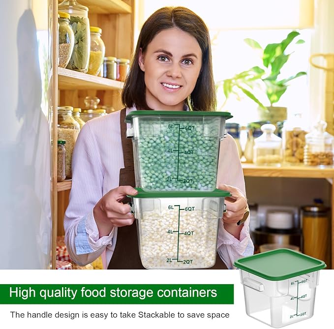 FoldTier 2 Pieces Square Food Storage Containers Polycarbonate Clear Food Container with Lid Commercial Food Storage with Graduations for Commercial Kitchen Dough Marinating Meat(Green, 6 Qt) - Image 4