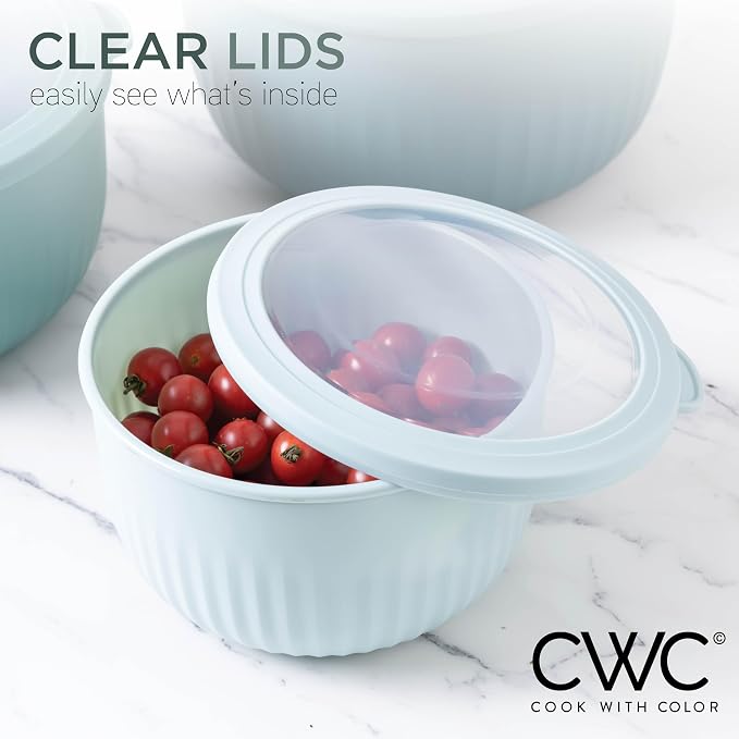 COOK WITH COLOR Prep Bowls with Lids- Wide and Deep Nesting Plastic Small Mixing Bowl Set with Lids, 12 Piece Set - Deep Bowls, Teal - Image 6