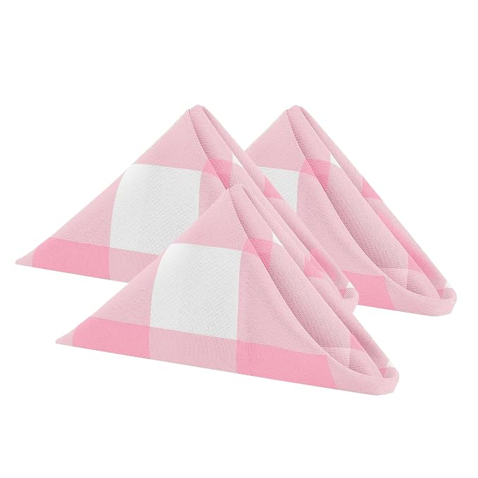 Buffalo Plaid Table Napkins Set of 12 Checkered Cloth Napkins 17x17 inch Washable Dinner Gingham Pattern Napkins Soft Napkins for Wedding Party Dining Banquet(Pink and White) by Cupuamon