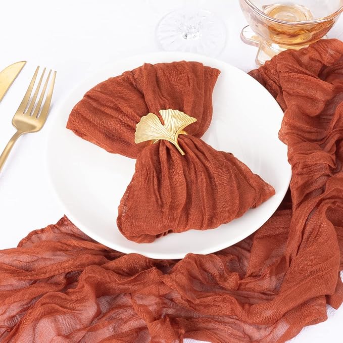 DeZerlor Fall Terracotta Cheese Cloth Napkins Set of 12 for Wedding Party | Reusable Burnt Orange Cloth Napkins Bulk, for Bridal Baby Shower Dinner Cocktail Birthday Home, 21x21 Inches - Image 3