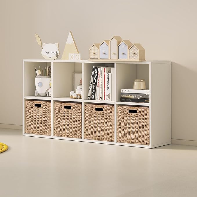 Foldable Storage Baskets with Handles Paper Rope Storage Baskets Rectangle Collapsible Hand Woven Storage Cubes Bins for Organizing Shelves Living Room Bedroom Pantry (4, 11'' x 11'' x 11'') - Image 6