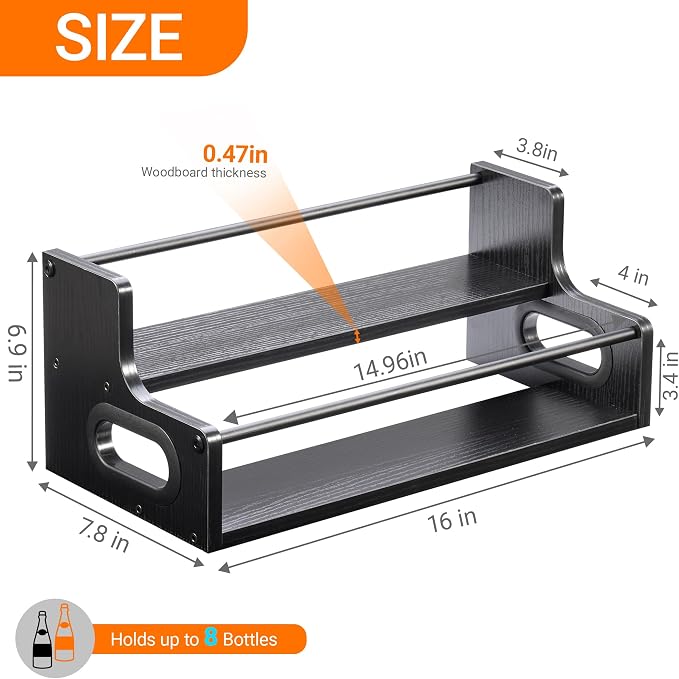 YQBRAO 2-Tier Liquor Bottle Display Shelf, 16-Inch, Black | Holds up to 12 bottles with clear stepped visibility for whiskey, bar carts, compact counters, and home bars. - Image 3