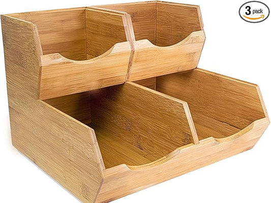 Bamboo Pantry Storage Bins Set of 3, Stackable Desktop Organizer | Ideal for kitchen counters, pantry shelves, dining rooms, coffee bars, offices and utility rooms. by Unknown