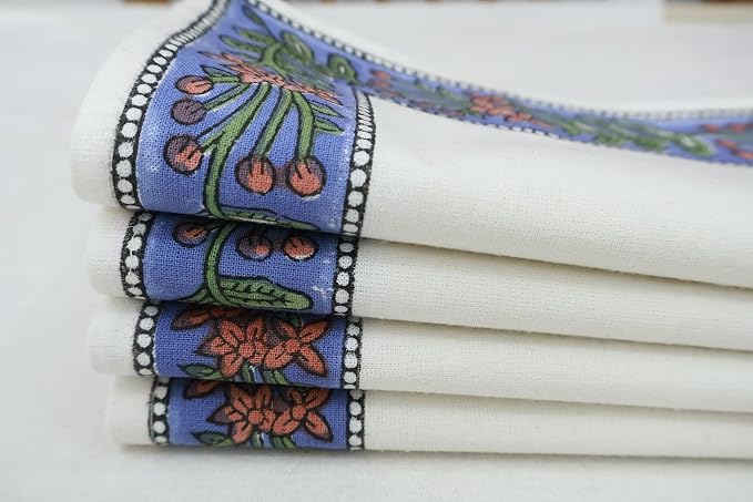 18x18 Inches Cotton Napkins Set of 4, Purple White, Washable Hand Block Printed Reusable Cloth Napkins for Dinning, Party, Wedding, Home Decor Fall - Image 8