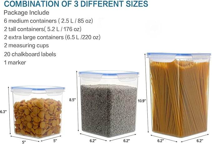 VERONES Large Tall Airtight Food Storage Containers, 10 PACK Containers Set | Plastic Airtight Kitchen & Pantry Organization, Ideal for Flour & Sugar Plastic Canisters with Labels - Image 2