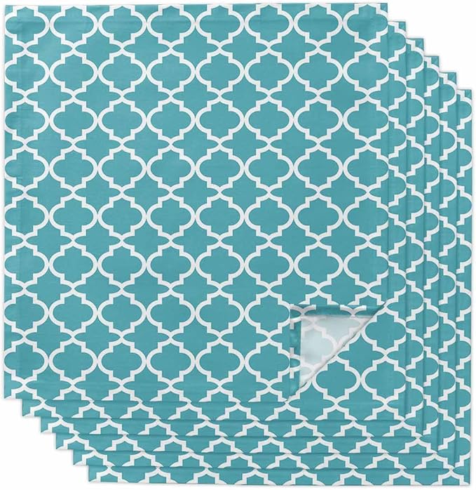 Cloth Napkins Set of 6-20x20 Inches, Turquoise Morocco Washable Reusable Table Napkins, Boho Ethnic Traditional Geometric Soft & Absortbent Dining Napkin for Party Wedding Hotel Restaurant by Unknown