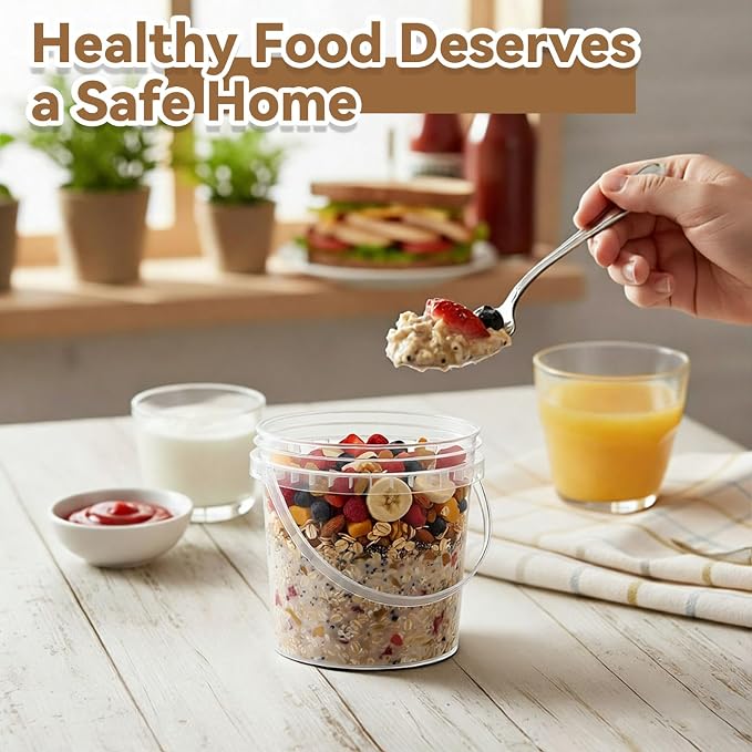 20 Pack 16 oz /500 ml Clear Plastic Bucket with Handle and Lids Food Storage Containers Freeze Safe Ice Cream Tubs for Deli Kitchen Drinks Home - Image 4