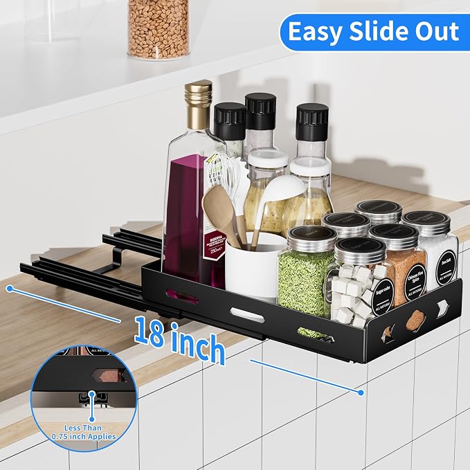 BOIVSHI Pull Out Spice Rack Organizer for Cabinet, Heavy Duty - Sliding Spice Rack, Vertical Spice Rack for Kitchen, Cabinet, Cupboard, Pantry (6.3''Wx10.5''Dx2.8''H, Metal Black) - Image 5
