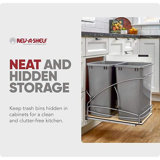 Rev-A-Shelf Double Pullout Trash Can w/Soft-Close Slides, 14.5" Min Opening | Large Capacity Garbage/ Recycling Waste Bins for Under Kitchen Cabinets, Heavy Gauge Wire Construction, 54WC-1835SC-17-1 - Image 5