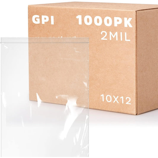 GPI Case of 1000, 10" X 12" Clear Plastic Reclosable Zip Bags - Bulk 2 Mil Thick Strong & Durable Poly Baggies with Resealable Zip Top Lock for Travel, Storage, Packaging & Shipping.