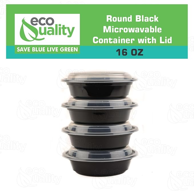 16 oz - 150 Count - Round Microwaveable Plastic Meal Prep Containers with Lids - Food Storage Container - Certified BPA-Free, Stackable, Reusable Microwave, Dishwasher, Freezer Safe,Disposable (Black) - Image 4