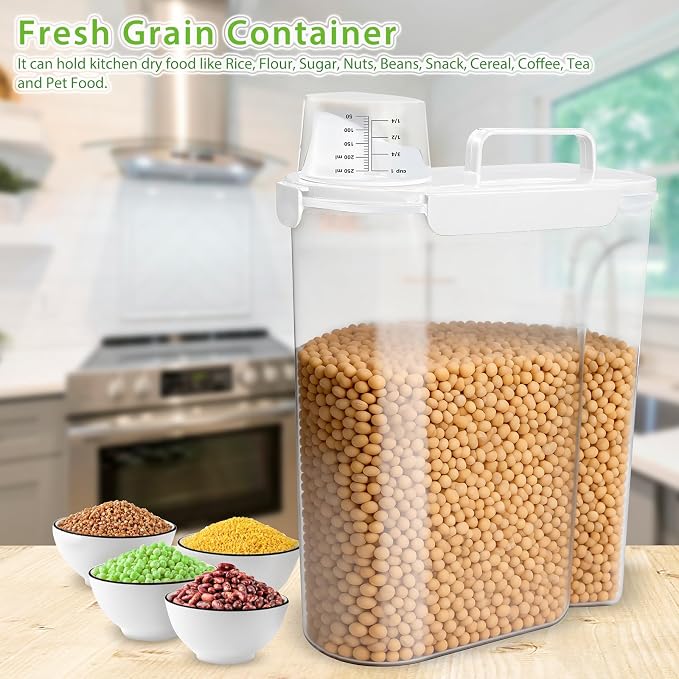 Viretec Rice Storage Container, 15 to 20lb Dry Food Airtight Dispenser, Pet Dog Cat Food Canister, BPA Free Clear Plastic Kitchen and Pantry Organization Bin for Oatmeal, Cereal, Pasta, Flour White - Image 6