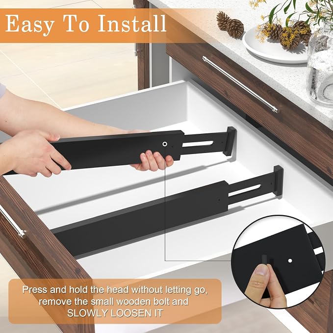 Bamboo Drawer Dividers, Adjustable Drawer Organizers, Fits 17.6–21" Drawers | 2.5" High, 4 Pack Expandable Drawer Separators for Kitchen, Nursery, Dressers & Office Storage, Black - Image 6