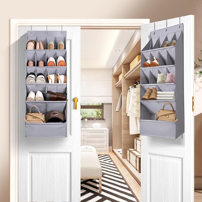 FENTEC 1 Pack Over-the-Door-Shoe-Organizers,Hanging Organizers with Large Pocket Shoe Holder Hanging Shoe Rack for Closet Shoe Organizer for Wall, Over Door Organizer with 15 Pockets Gray - Image 9
