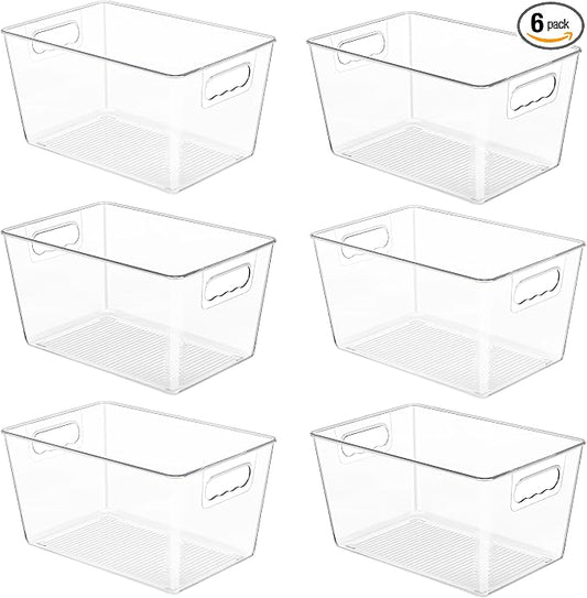 YIHONG 6 Pack Clear Storage Bins, Pantry Organizer Bins with Handle, Large | Plastic Bins, Pantry Storage Containers for Kitchen, Freezer, Cabinet, Closet, Bathroom, Under Sink Organizers and Storage by YIHONG