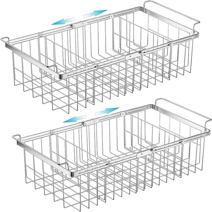 Orgneas Expandable Chest Freezer Organizer Bins Large Deep Freezer Basket | Real Capacity Adjustable 15.5"~24.5" with Removable Divider Sheets for Easy Sort and Organize Frozen Meat Food, 2Pcs by Orgneas