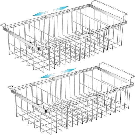 Orgneas Expandable Chest Freezer Organizer Bins Large Deep Freezer Basket | Real Capacity Adjustable 15.5"~24.5" with Removable Divider Sheets for Easy Sort and Organize Frozen Meat Food, 2Pcs by Orgneas