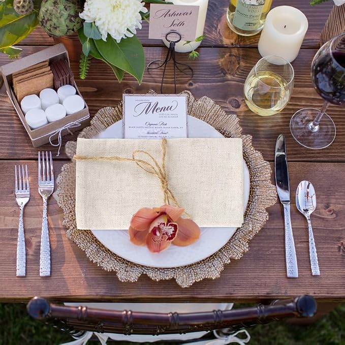 Set of 6 Plain Colour Linen Blend Fabric Dinner Napkins 40 x 40 cm Table Decoration Set for Events Wedding Birthday Dinner Cafe Kitchen Restaurant (Beige) - Image 4