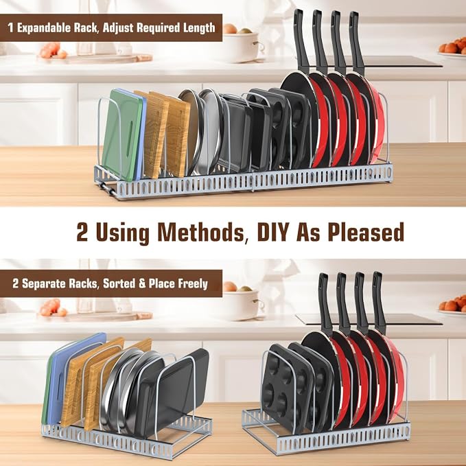 Housolution Cutting Board and Baking Tray Cookie Sheet Organizer, Gray | 12"-23" Expandable, 14 Adjustable Dividers, Sturdy Metal Construction, Easy Assembly - Image 4