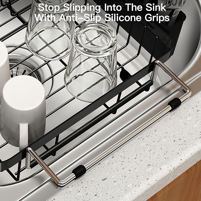 Dish Drying Rack Over The Sink with Utensil Holder | Expandable Stainless Steel Dish Drainer for Small Kitchen, Apartment, RV, Counter Space Saving, Perfect Fit, Rustproof - Image 6