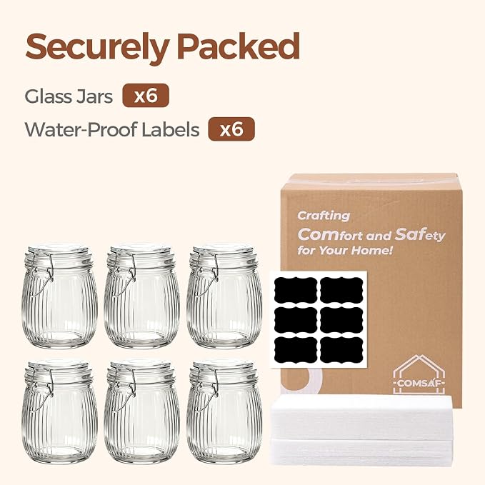 ComSaf Ribbed Glass Mason Jars with Airtight Lids 25 oz 6 Pack Coffee | Flour sugar coffee beans, Fermenting pickling, Farmhouse pantry decor, Kitchen storage, Dry food storage, Sourdough starter - Image 8