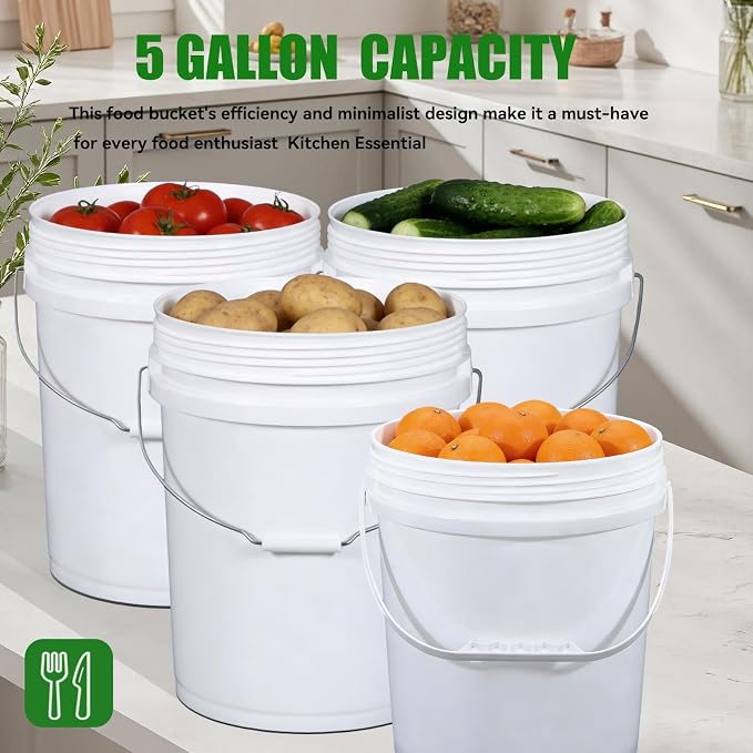 3 Pack 5 Gallon White Plastic Buckets with Lid & Metal Handle, 1 Pack 2.6 Gal Small Plastic Bucket with Spiral Lid & Handle Food Grade Storage Containers for Water, Cleaning, Halloween - Image 4