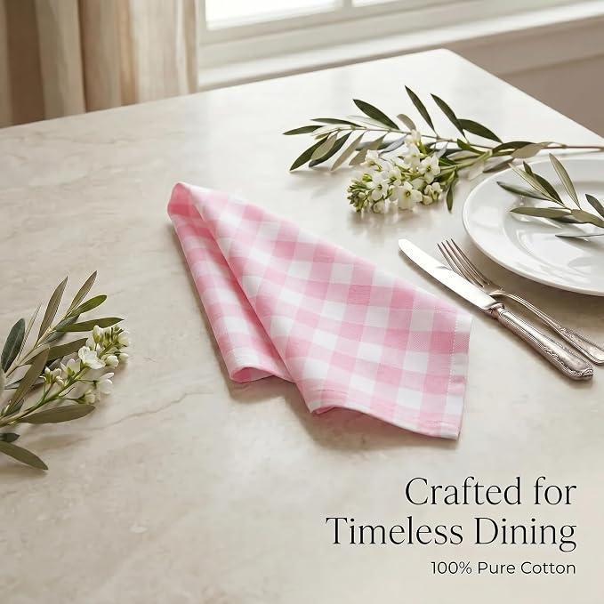Urban Villa Cloth Napkins Cotton 12x12 (Set of 12) Pink/White - Image 8