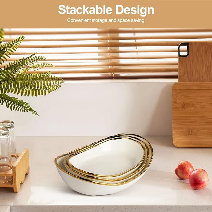 Fruit Bowl for Kitchen Counter, 3 Tier Fruit Basket for Counter, Ceramic Holder, Tiered Stand with Metal Stand, Detachable Rack for Fruit Vegetable Snack Dessert Storage (White) - Image 6