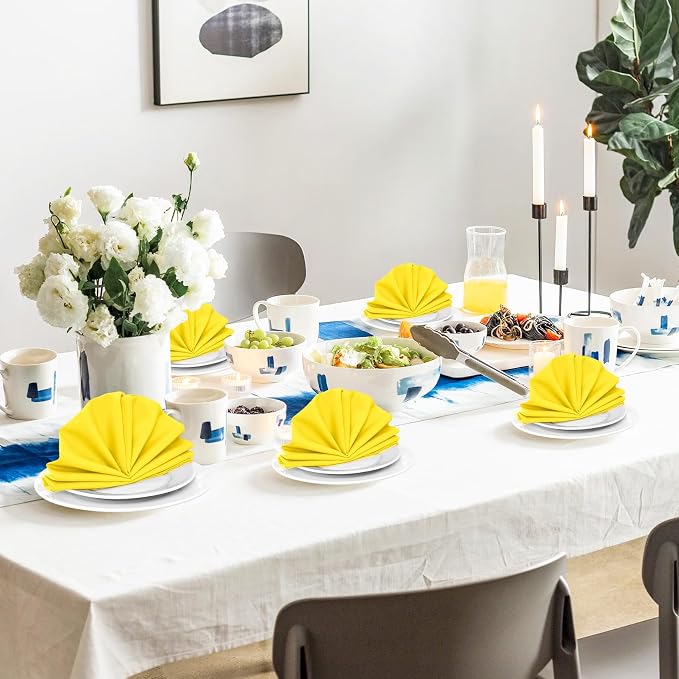 SuperO Set of 80 Cloth Napkins 17 x 17 Inch, Polyester Solid Washable Dinner Napkins with Hemmed Edges,Great for Restaurant, Wedding and Party(Yellow) - Image 5