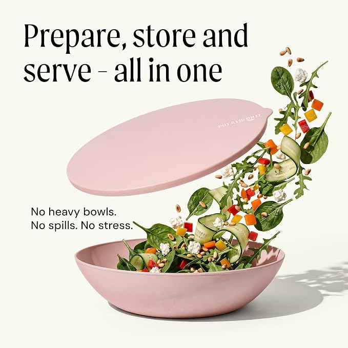 Large Serving Bowl with Lid - Certified Recycled Food-Safe Plastic, BPA-Free, Dishwasher, Microwave, Fridge and Freezer Safe | 4.96qt | Guava - Image 2