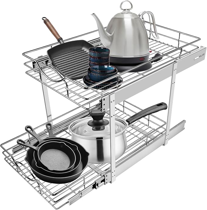 Sikarou Pull Out Cabinet Organizer 17"W 21"D 2-Tier Slide Out Storage Shelf - Image 8