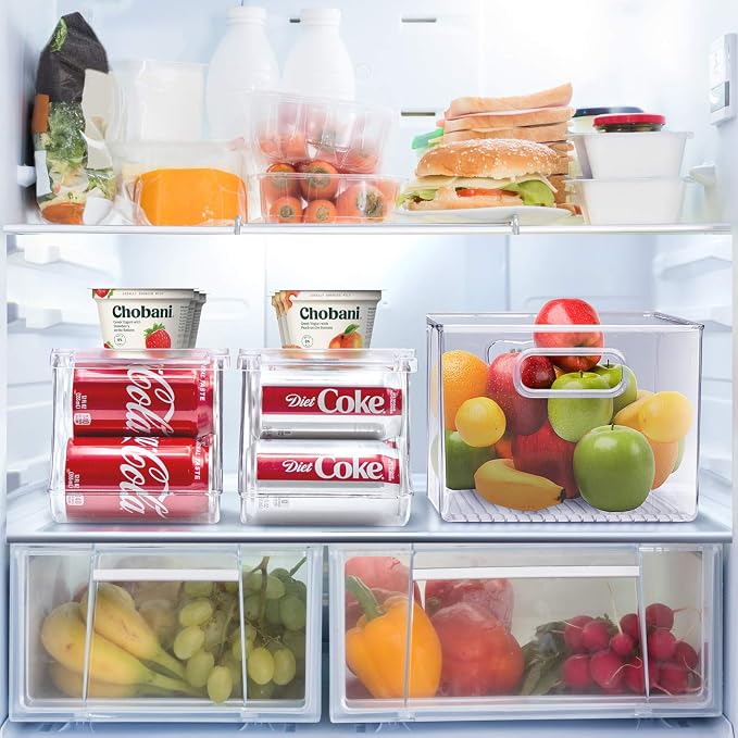 Sorbus Soda Can Organizer for Refrigerator - Stackable Holder Dispenser With Lid for Fridge, Pantry, Freezer - Holds 9 Cans Each, BPA-Free, Clear Design, Drink Organizer (2-Pack) - Image 5