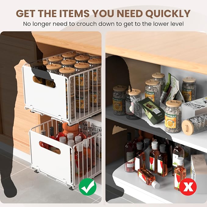 2 Pack Pull Out Cabinet Organizer, Heavy Duty Slide Out Drawer with No Drill Adhesive or Screw Mount, Carbon Steel Roll Out Shelf for Kitchen Cabinet, Pantry & Bathroom Storage - Image 6