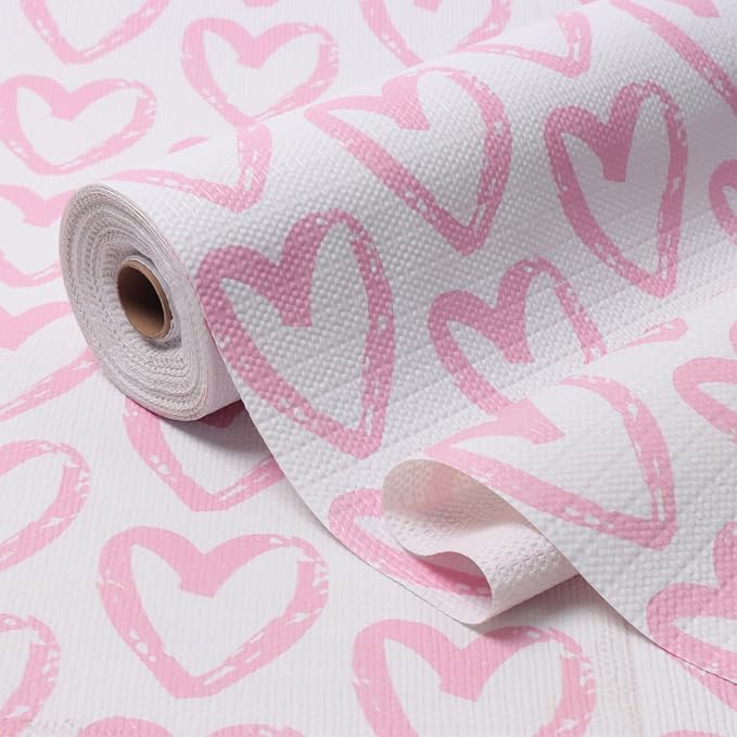 Pink Heart Drawer Liner for Cabinets Non-Adhesive Strong Non-Slip | Shelf Liner Cabinet Drawer Liners for Kitchen,Table,Bookshelves,Waterproof Cupboard Liners,12IN x 10FT by Amiitay
