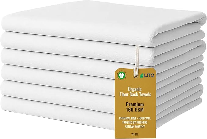 Flour Sack Towels | Tea Towel for Crafts| Kitchen Dish Cotton Blank Towel for Embroidery| Baking Bread Proofing Linen Cover| Super Absorbent Quick Dry| 6 Pack 18"x 28" White by LITOLinenandTowel